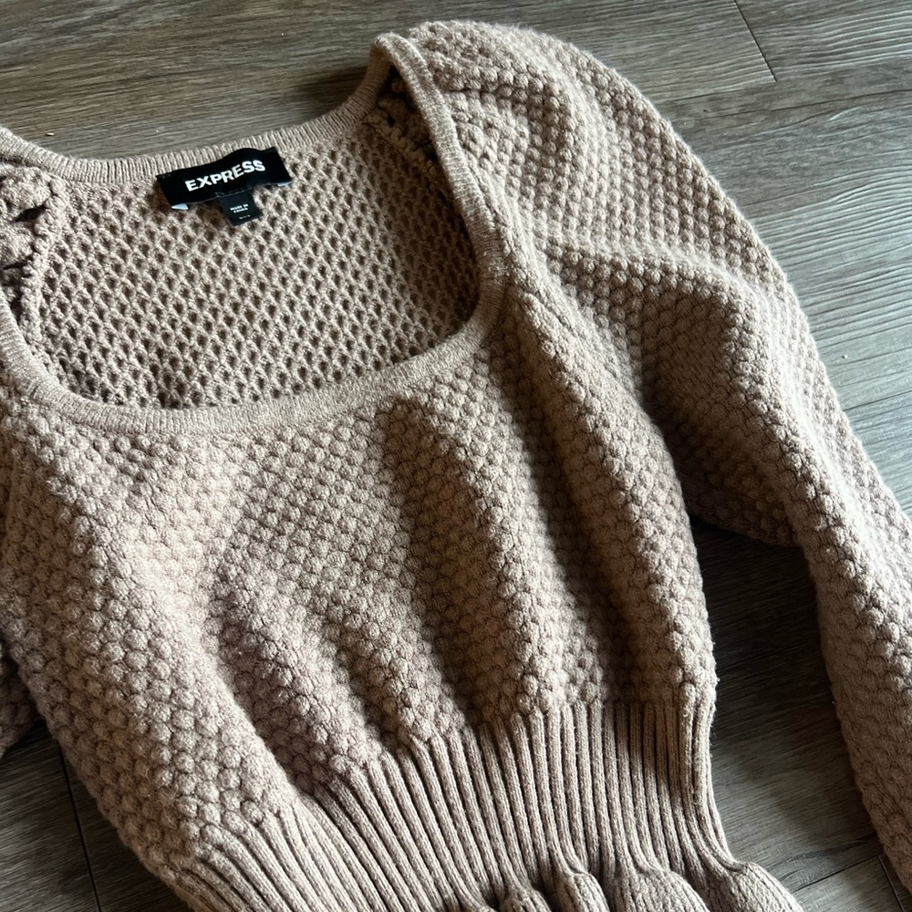 Express Tan Knit Two-Piece Set Top and Skirt - Picture 5 of 6